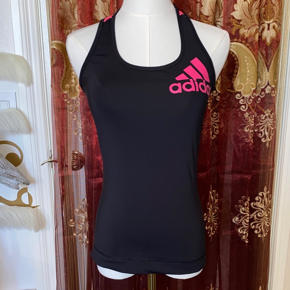 Adidas Women's Black Tank Top with Pink Logo